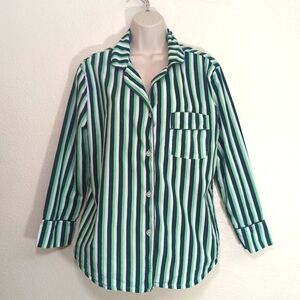 Printfresh Green and White Striped Pajama Top